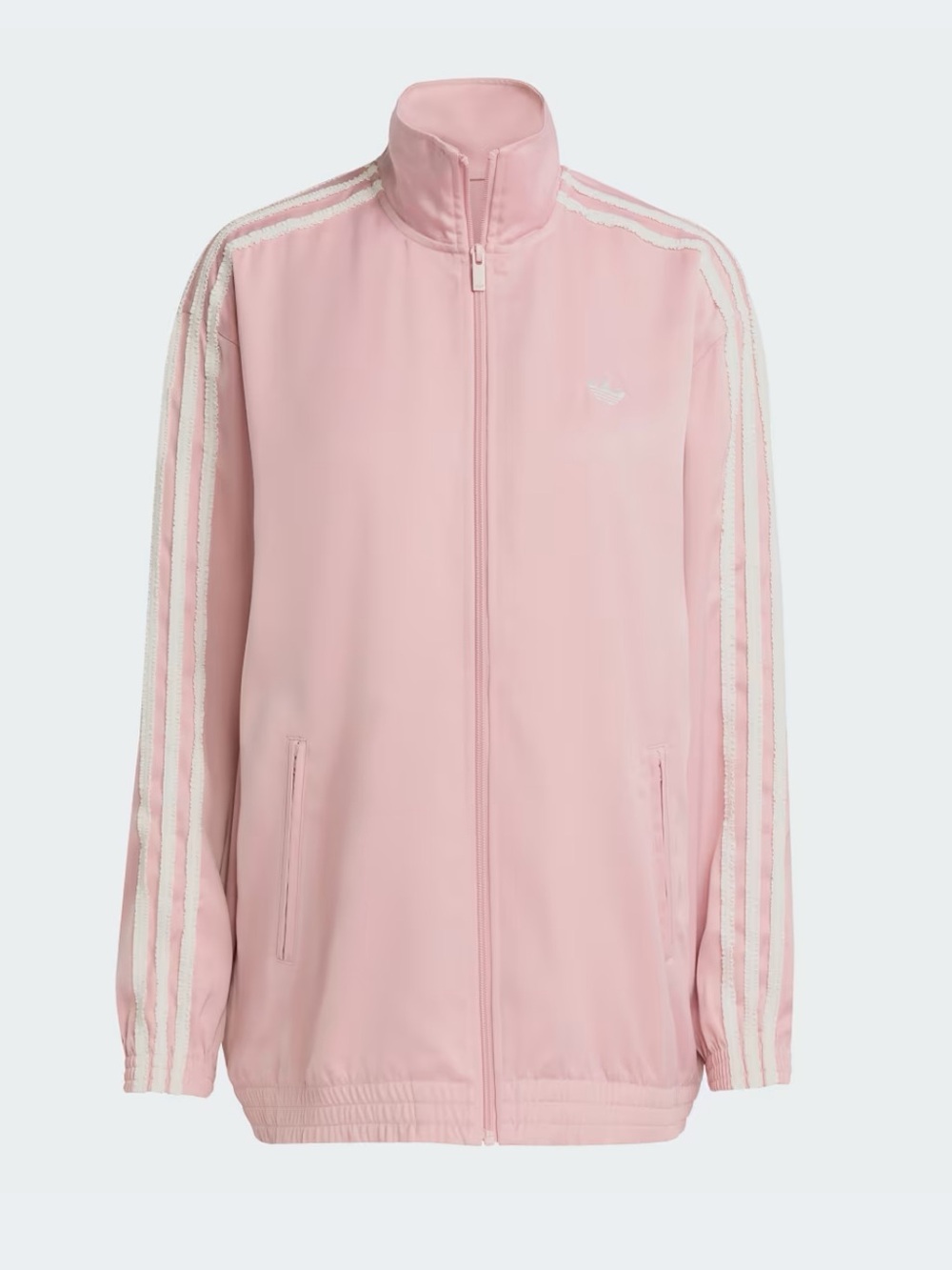 adidas Satin Pink Oversized Track Jacket White 3-Stripes with Matching Pants - Picture 2 of 13